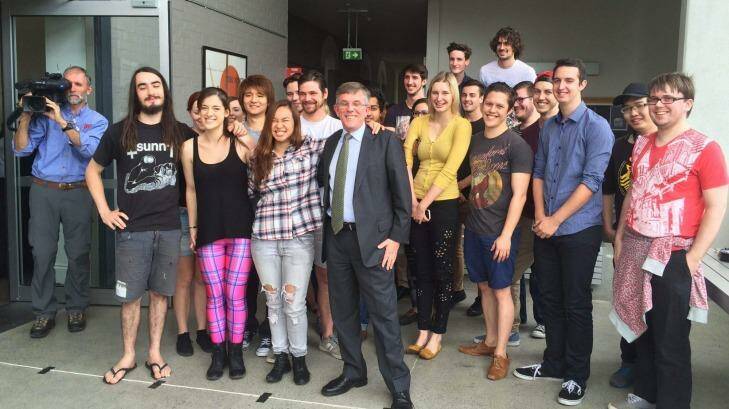 Griffith University film students, pictured with Queensland Arts Minister Ian Walker, hope they will have a chance to be involved with the film. Photo: Natalie Bochenski