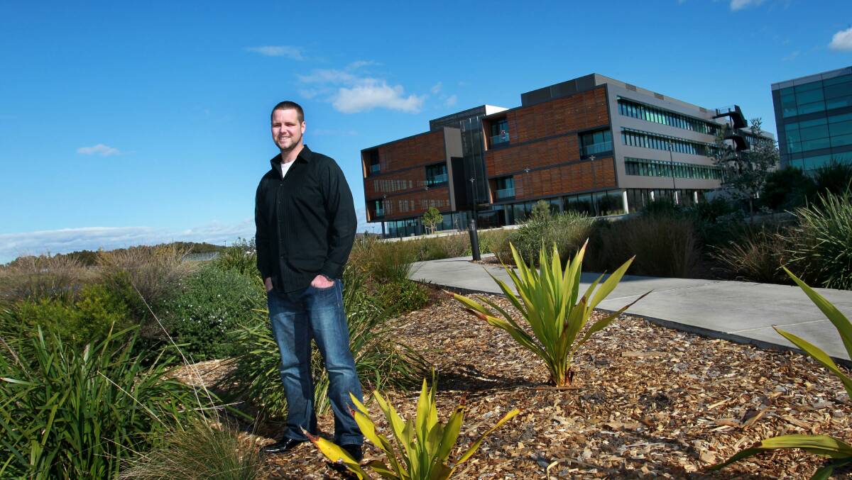 Geoff McQueen outside the Innovation Campus in Wollongong. His company had three days until it became insolvent. Photo: Orlando Chiodo