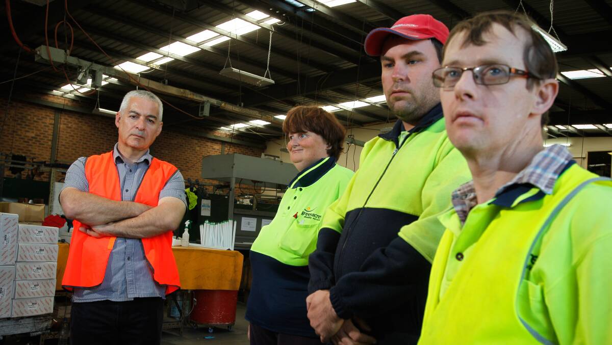 Greenacres CEO Chris Christodoulou with workers Joanne Newman, Daniel Demaagd and Gerry Gooden.Picture: CHRISTOPHER CHAN
