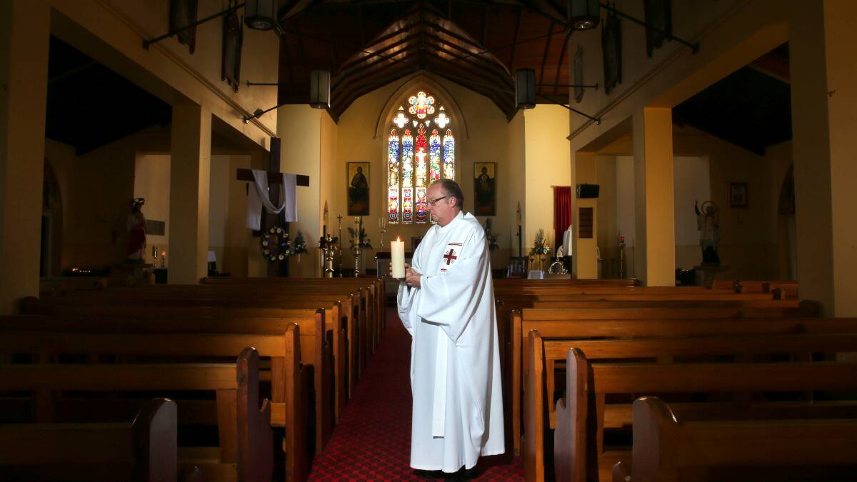 Father Ron Peters will hold a vigil mass at the St Francis Xaviers Cathedral in Wollongong on Wednesday. Picture: KIRK GILMOUR