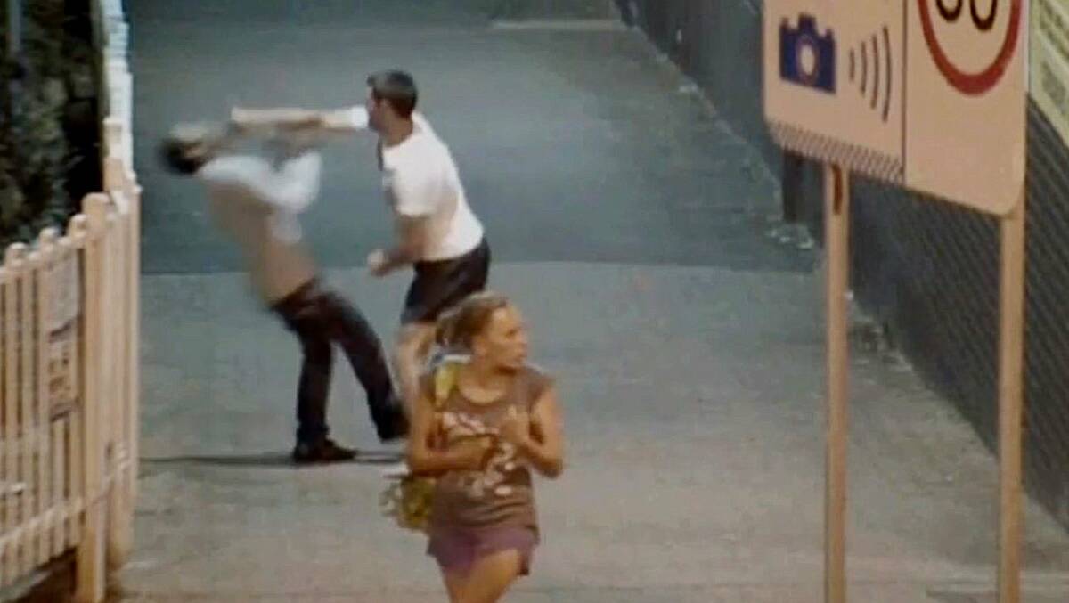 A still from CCTV footage of the attack at Wollongong Train Station. 