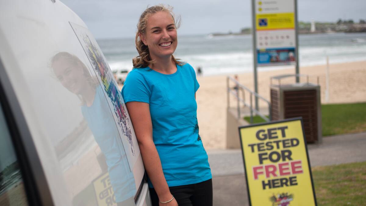 Checking: Healthy Cities Illawarra health promotion officer Nadia Sneyd-Miller is running a CaddyShack pop-up chlamydia screening unit at beaches along the South Coast. Picture: CHRISTOPHER CHAN