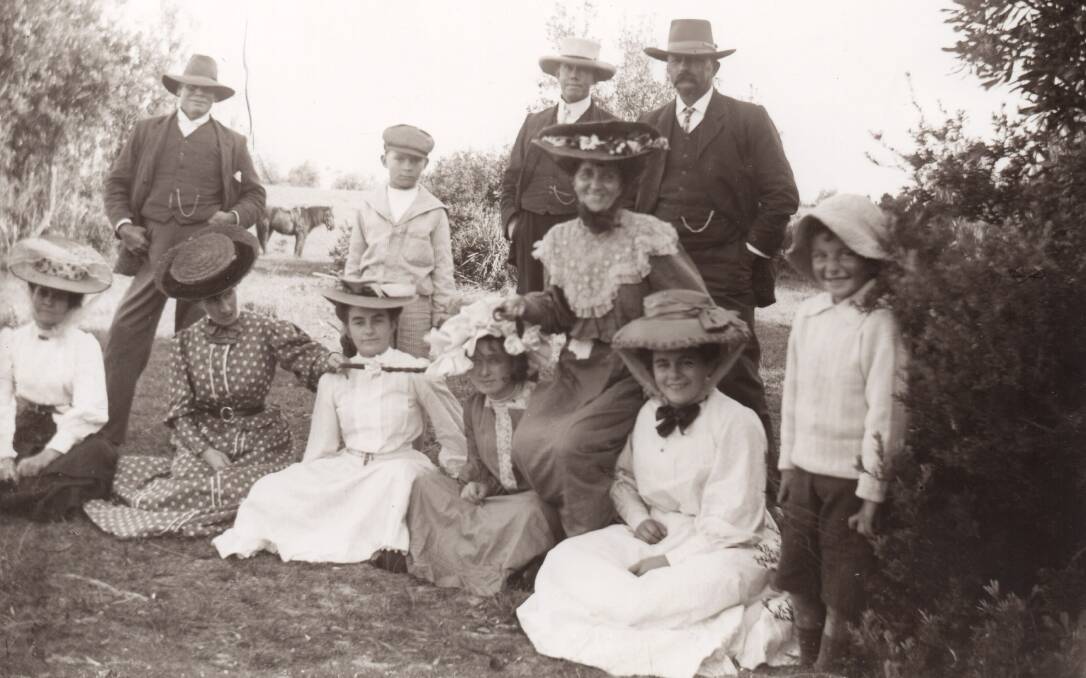 A Dunster family picnic, circa 1906. William Dunster is back right. The boy in the middle is Darcy Dunster, after whom the reserve at Macquarie Rivulet is named