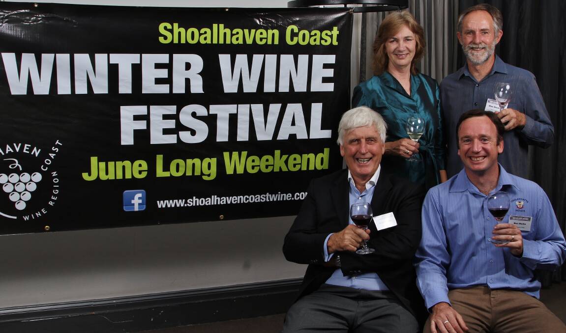 Wine producers Glenda and Max Staniford (back) and Mark Foster and Ben Wallis. Picture: GREG ELLIS