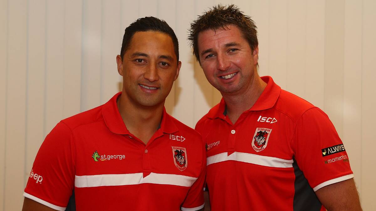 Benji Marshall and Dragons coach Steve Price. Picture: GETTY IMAGES