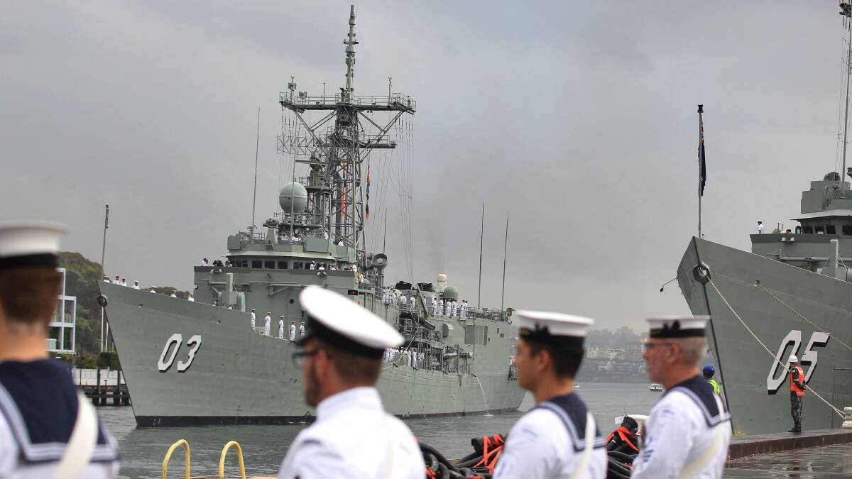 HMAS Sydney arrives at Garden Island in February. Picture: JAMES ALCOCK