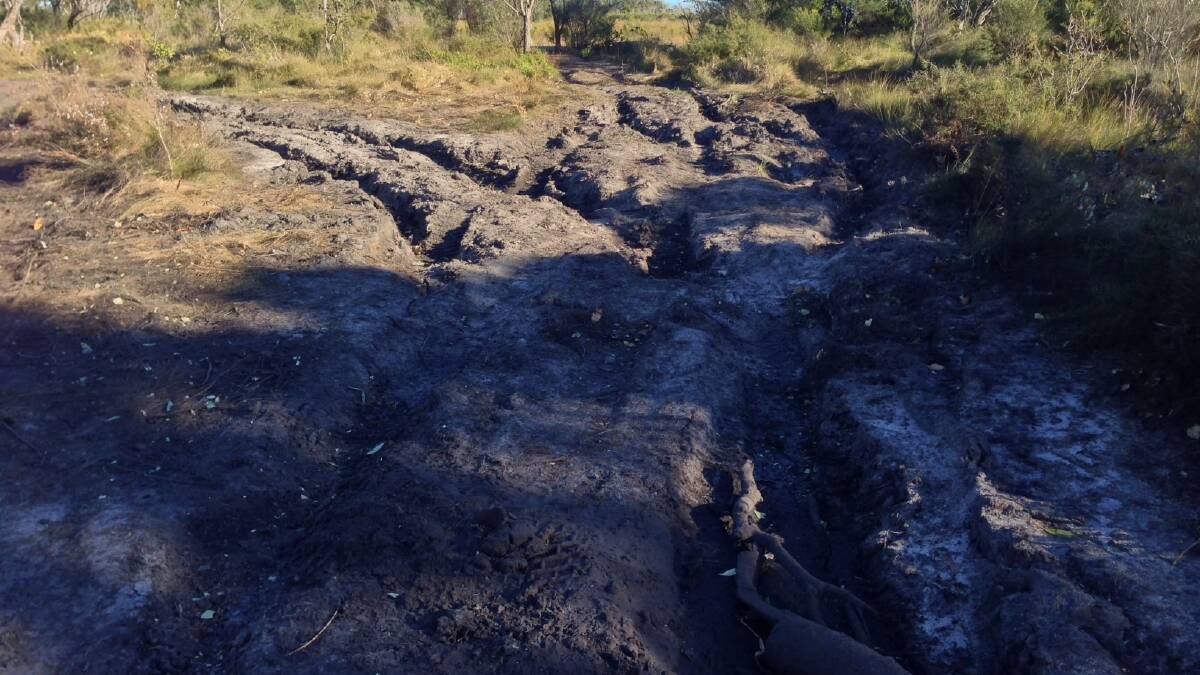 Four-wheel-drive damage in the Illawarra Escarpment State Conservation Area.. Picture: NSW National Parks and Wildlife Services
