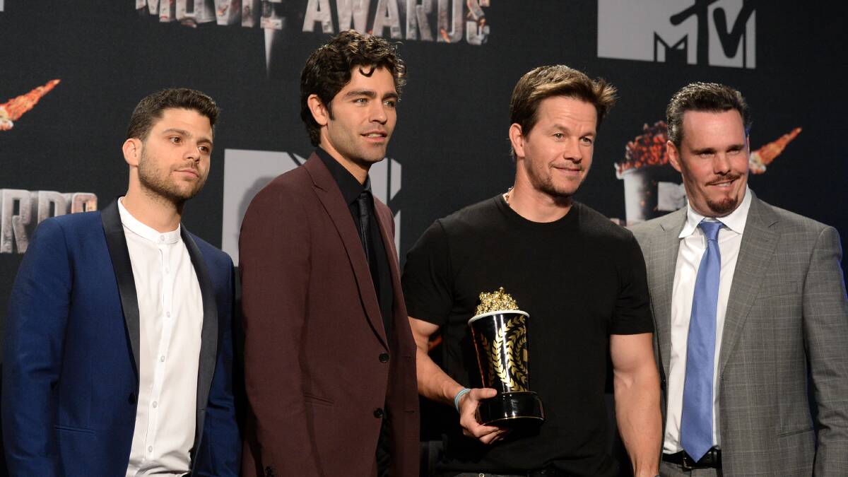 Jerry Ferrara, Adrian Grenier, Mark Wahlberg and Kevin Dillon at the 2014 MTV Movie Awards. Picture: GETTY IMAGES