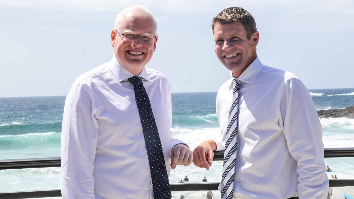 Kiama MP Gareth Ward and NSW Premier Mike Baird. Picture: GEORGIA MATTS