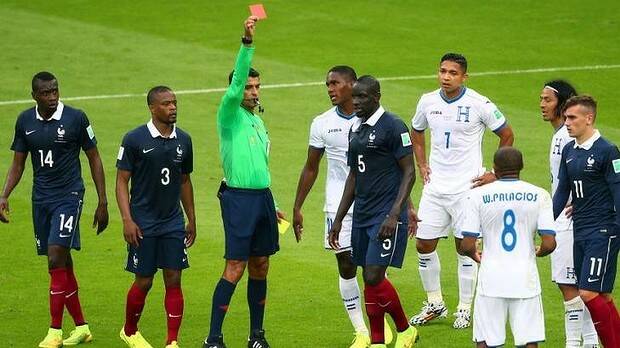 Wilson Palacios of Honduras is shown a red card. Photo: Getty Images