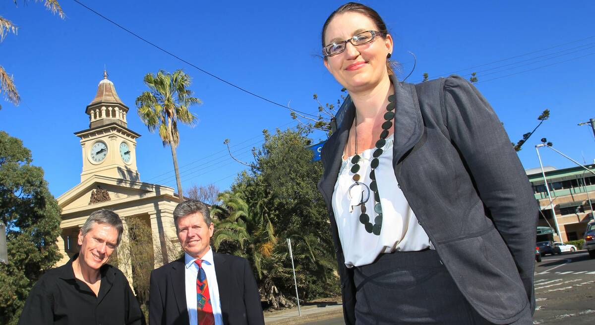 Renata Matyear (front) with Dr Mitchell Byrne and David Potts outside Wollongong Court House in 2013. Picture: ORLANDO CHIODO