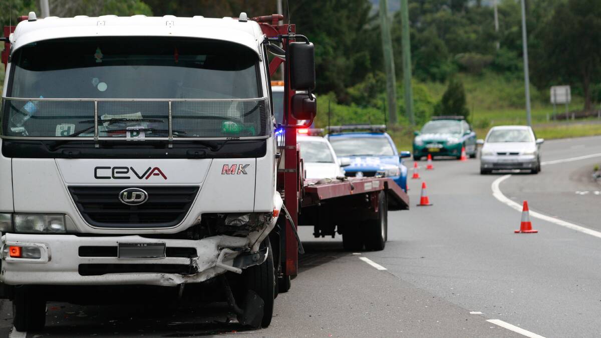 The truck involved in the accident at Figtree. Picture: CHRISTOPHER CHAN