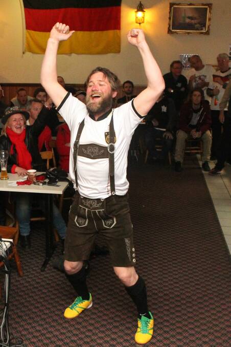 Joel Ward celebrates Germany's win at the German Club at Kembla Grange. Picture: GREG TOTMAN