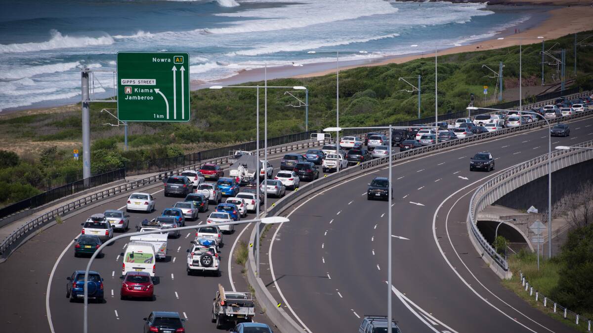 Traffic was banked up through Bombo on Friday. Picture: ALBEY BOND