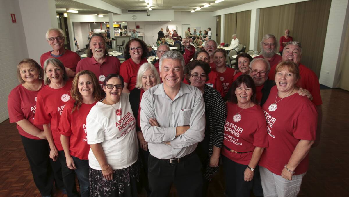 Independent candidate for Wollongong Arthur Rorris with supporters at Wollongong Tennis Club on Saturday. Picture: ADAM McLEAN