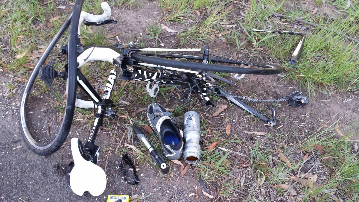 Brendan Braid's mangled bike after he was hit.