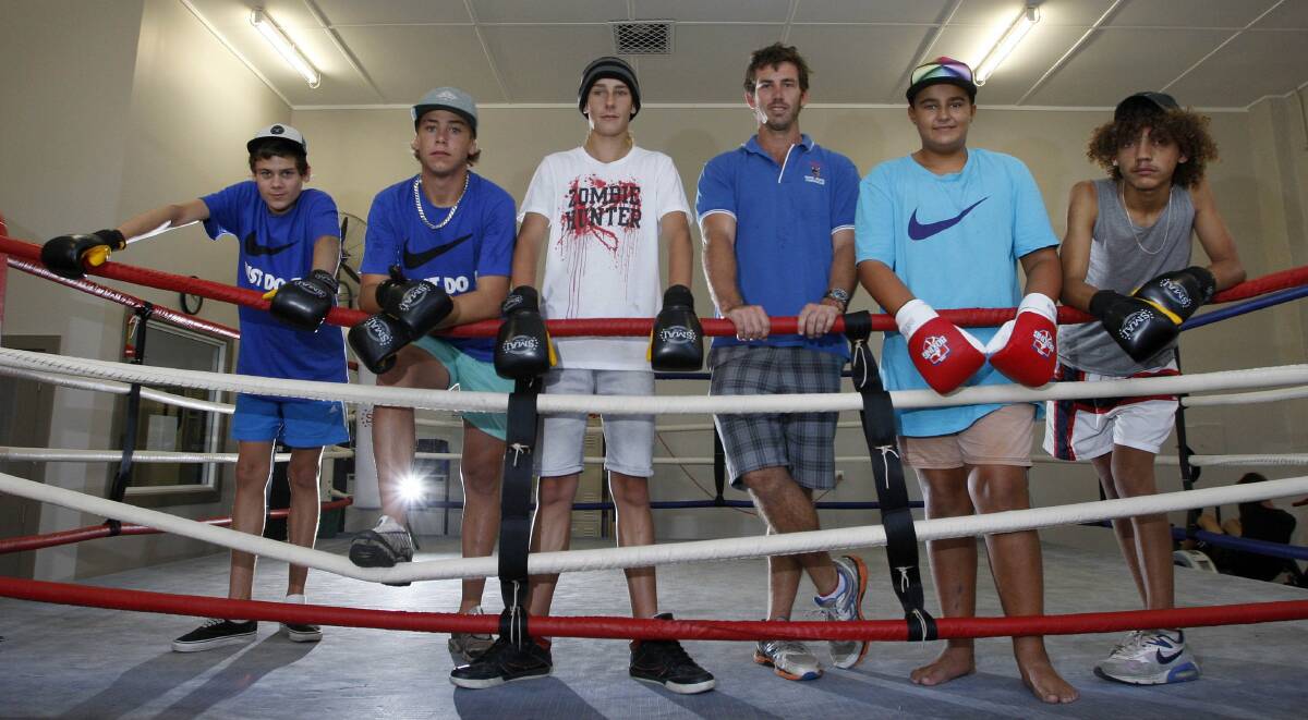 Junior boxers Zac Charlesworth, Matt Clark, Brandon Yates, teacher Luke McGregor, Harley Williams and Cyril Clarke. Picture: ANDY ZAKELI