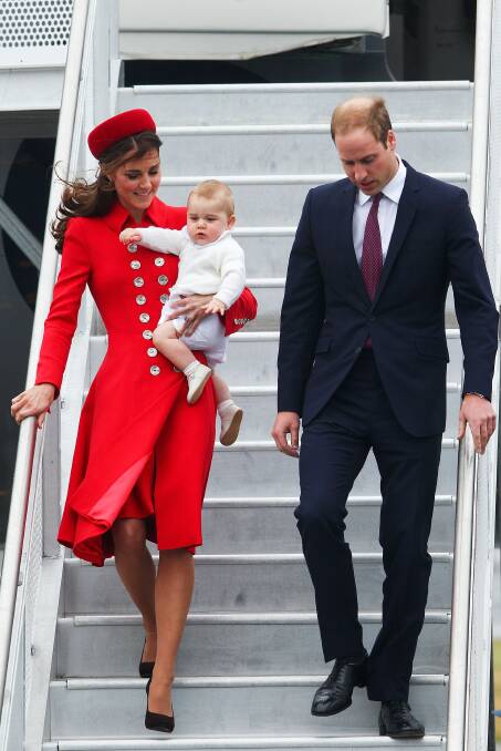 Prince William, Duke of Cambridge, Catherine, Duchess of Cambridge and Prince George of Cambridge arrive at Wellington Airport. Picture GETTY IMAGES