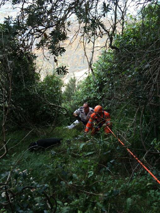 Kiama SES and the Illawarra Police Rescue Squad retrieved Roxy the dog from a cliff at Gerringong. Picture: Courtesy of Kiama SES
