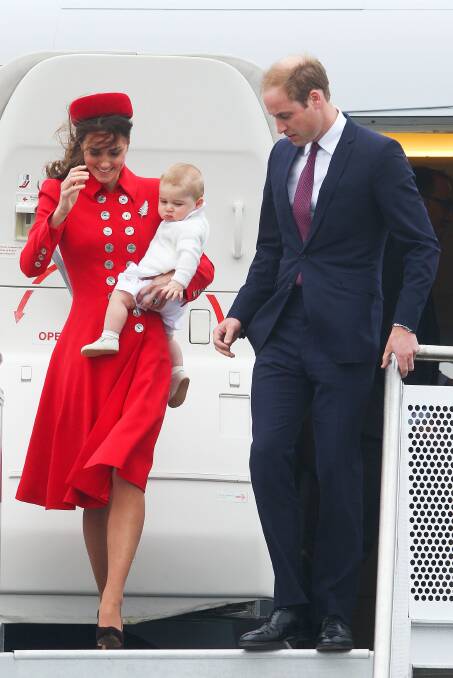 Prince William, Duke of Cambridge, Catherine, Duchess of Cambridge and Prince George of Cambridge arrive at Wellington Airport. Picture GETTY IMAGES