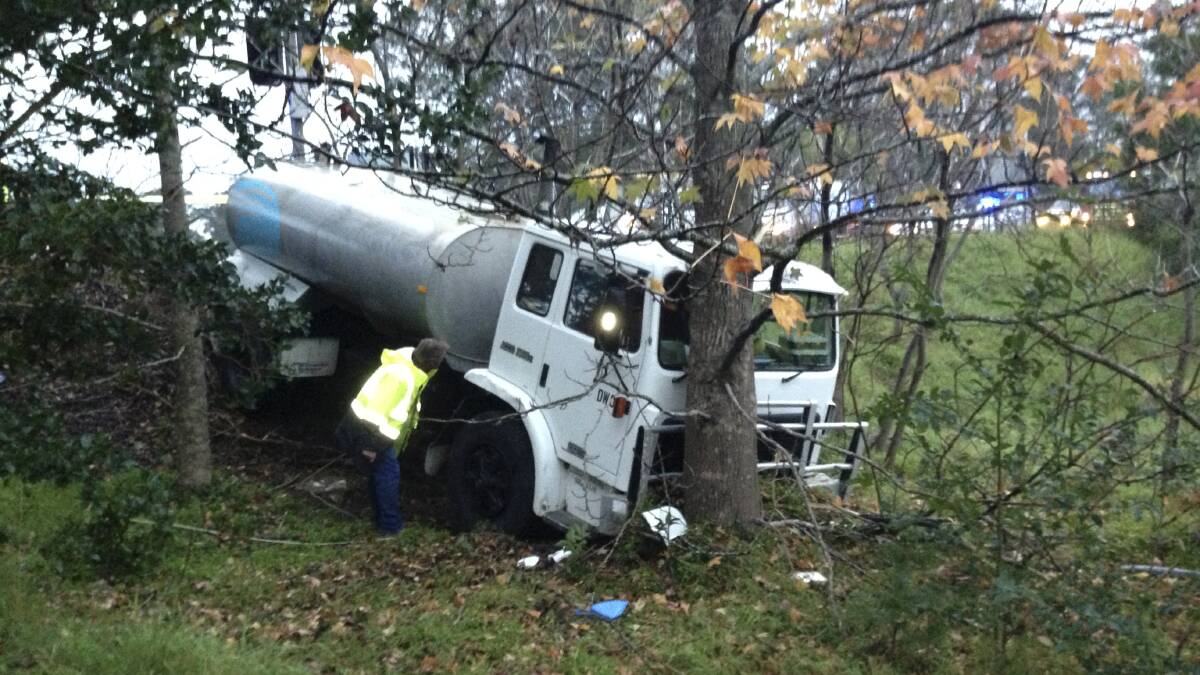 One northbound lane on the Princes Highway was closed while emergency services attended a water tanker crash Wednesday morning. Picture: SOUTH COAST REGISTER