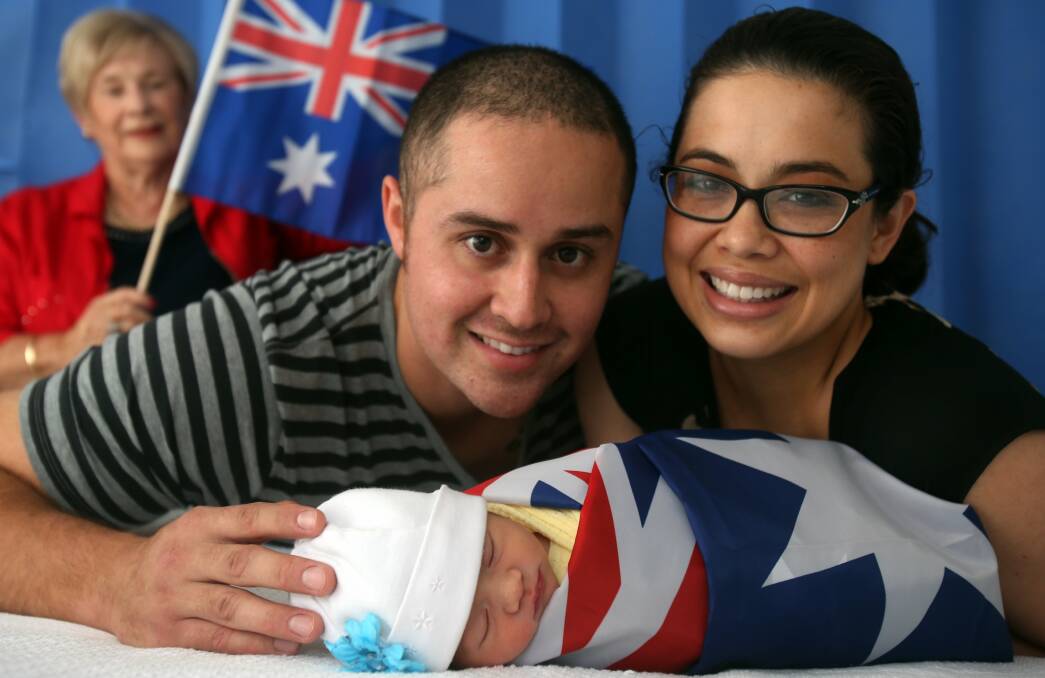 Tullimbar Village couple Jonathan and Hazel Munoz welcome their third baby on Australia Day. Little Joelle has a three-year-old brother Jonzel and two-year-old sister Jolea. Picture: ROBERT PEET