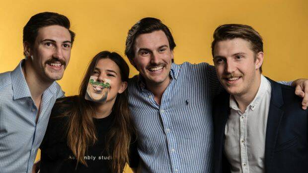Gus Young, Sophie Roubicek, Hugh McDonald and Henry Back sport magnificent moustaches for the start of Movember. Photo: Louise Kennerley