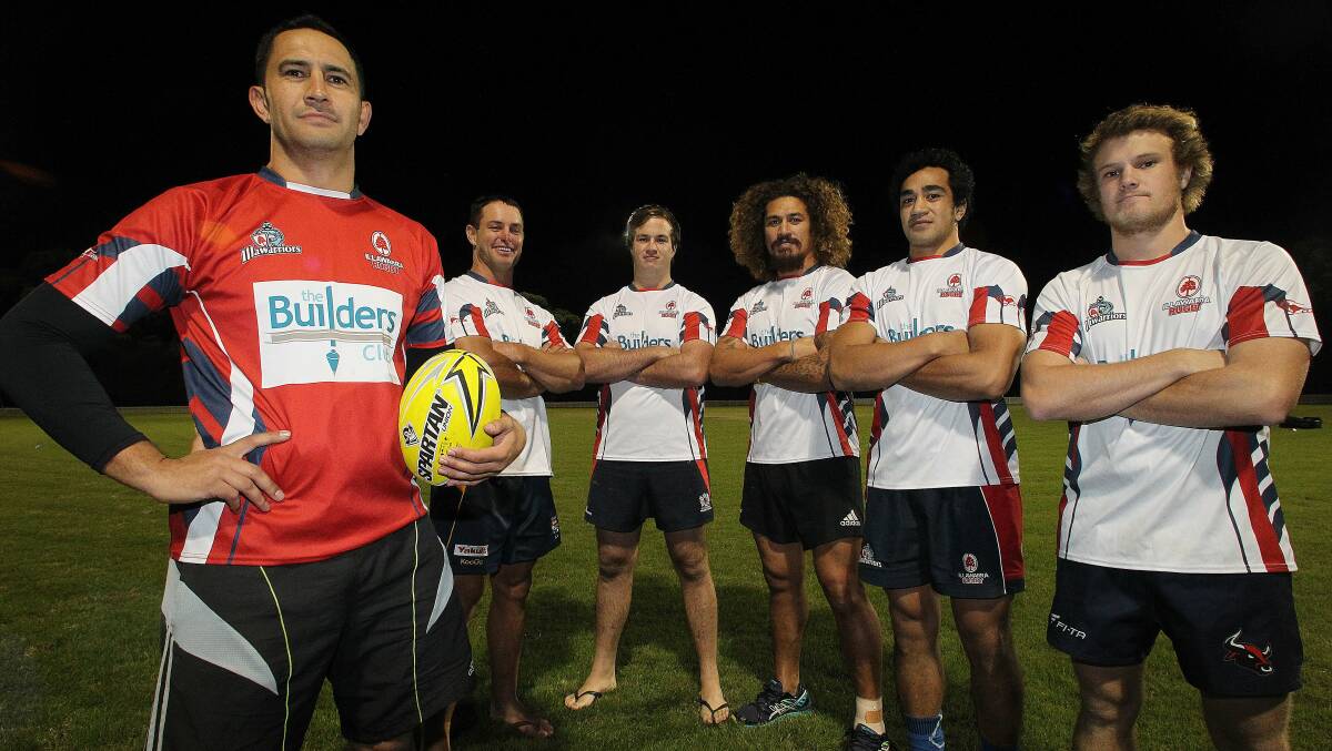Illawarra rugby coach Shaun McCreedy (left) with players Gavin Holder, Tim Windle, Paul Tuala, Eli Sinoti and Alex Sims. The Warriors are gunning for the NSW Country title this weekend at Bowral.