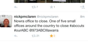 The tweet from Nick McLaren announcing the closure oof the Nowra office.