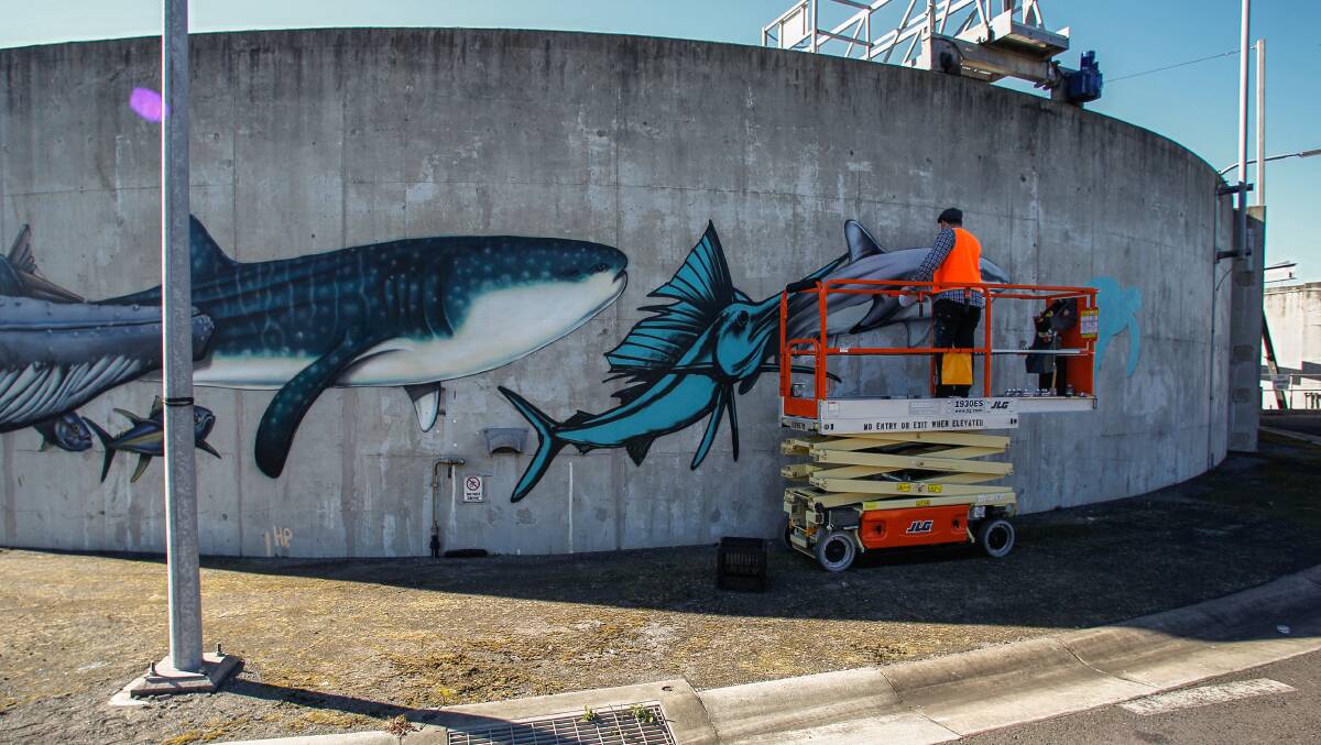Thomas Jackson takes artwork to new lengths at the Wollongong Water Recycling Plant. Picture: CHRISTOPHER CHAN