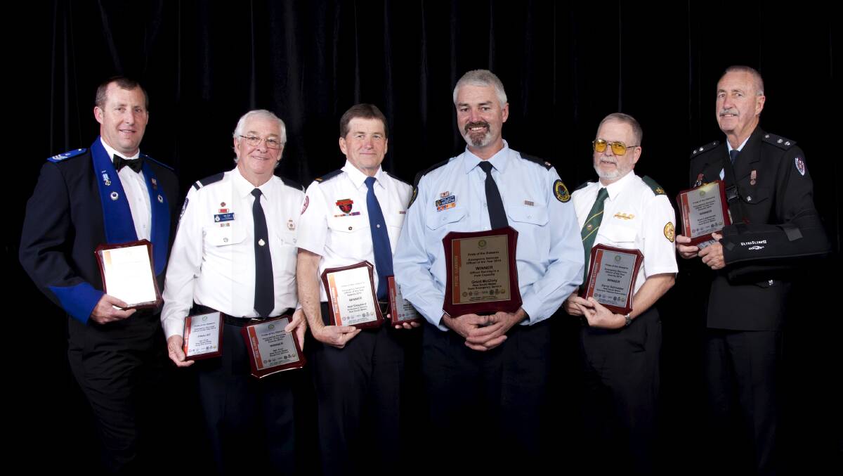Pride of the Illawarra award winners – Stewart Arnold (police), Ian Cox, (RFS),   Neil Shepherd, (ambulance),  Grant McClory, (SES and overall winner),   Darryl Schlodder, (VRA), and Ken Lawrence, (Fire and Rescue NSW).