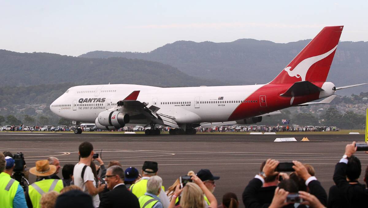 Qantas 747-400 City of Canberra on the tarmac at Illawarra Regional Airport. Picture: SYLVIA LIBER  