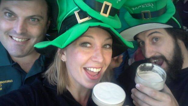 St Patrick's Day celebrants enjoy the regulation pint of Guinness. Photo: Melissa Adams
