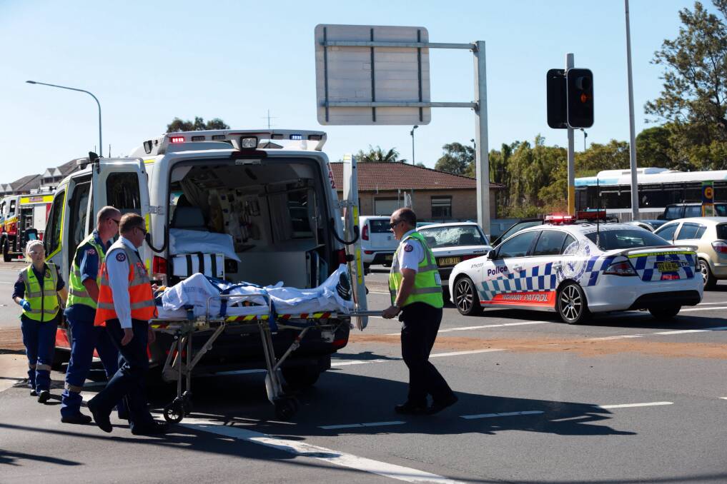 Wollongong police and ambulance attend a two vehicle accident in North Wollongong. Picture: ADAM McLEAN
