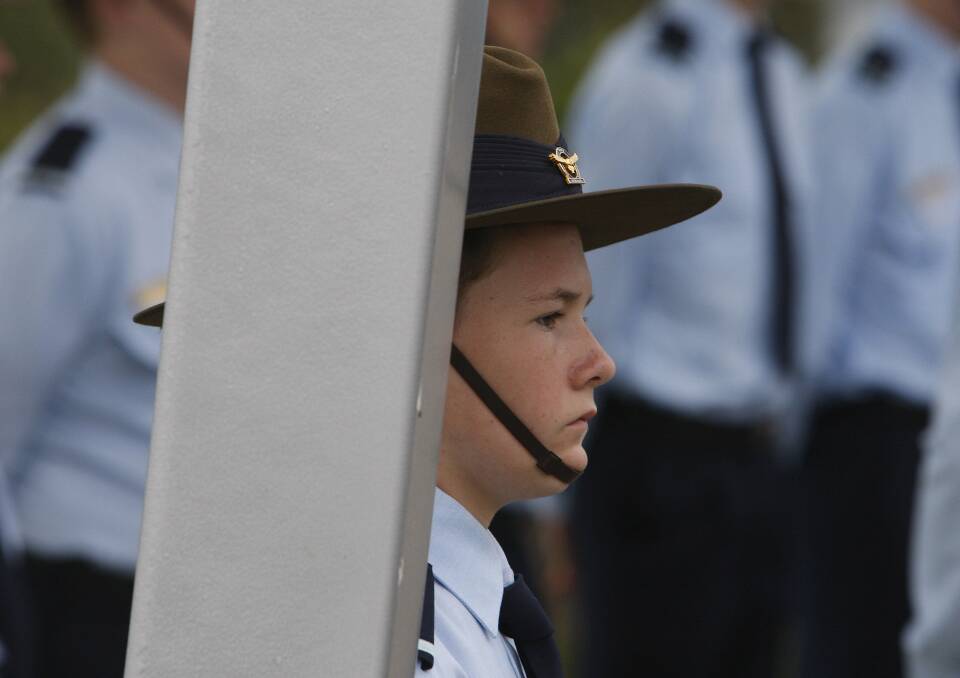 Airforce cadet Owen attends the Shellharbour morning service. Picture: ANDY ZAKELI