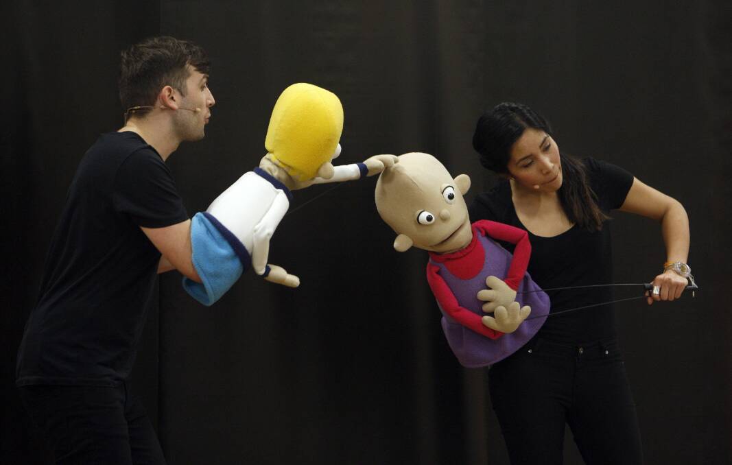 Puppets Dean controlled by Tim Dal Cortivo and Kylie controlled by Alice Keohavong. Picture: ANDY ZAKELI