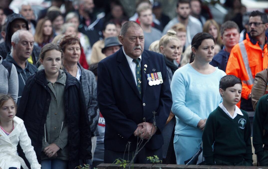 A strong crowd turns out for to commemorate Anzac Day at the Port Kembla dawn service. Picture: ANDY ZAKELI