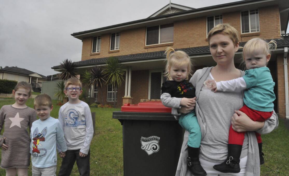 The Debnam-Koning family Grace, Harry, Jack, Addison, Meredith and Harper want their red bin collected weekly. Picture Eliza Winkler 