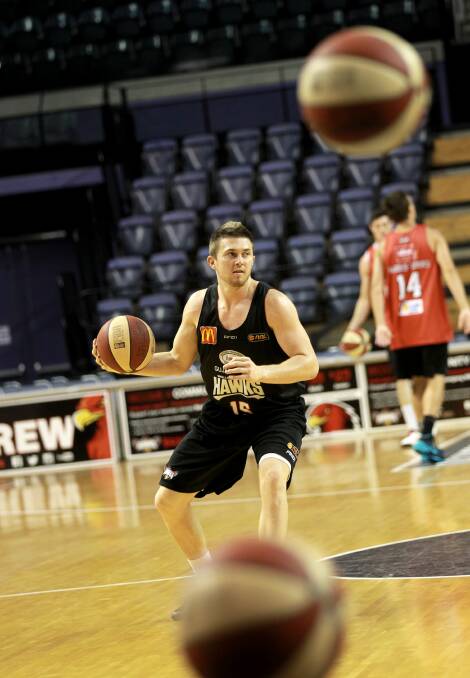 Hawks star Rotnei Clarke trains at WIN Entertainment Centre on Thursday.
Picture: ORLANDO CHIODO