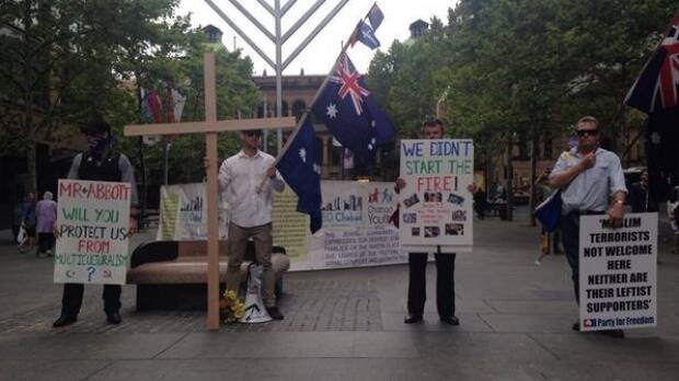 Anti-Islamic protesters at Martin Place on Friday afternoon. Picture: NICOLE HASHAM