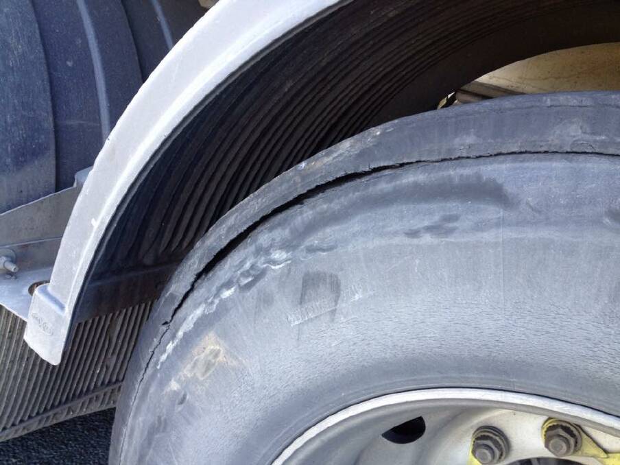Police say this tyre on the truck was about to come apart.