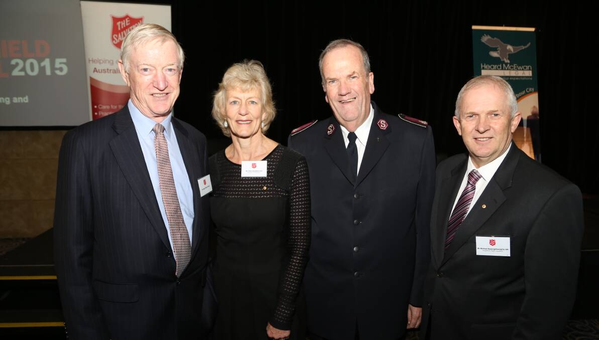 Roger Massey-Greene, Jillian Broadbent, Commissioner James Condon, and Michael Bassingthwaighte at the Red Shield Business Appeal luncheon on Friday. Picture: GREG ELLIS.