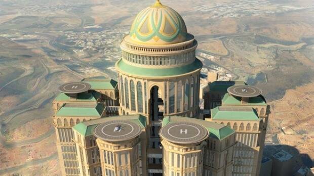 The Abraj Kuda will become the biggest hotel in the world once building is completed in 2017. It will have 10,000 rooms, helicopter pads and five floors exclusively for Saudi royals. Picture: DAR AL-HANDASAH ARCHITECTS