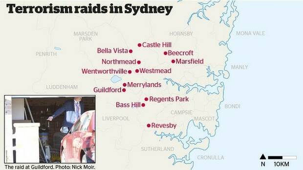 The sites of the terror raids across Sydney.

