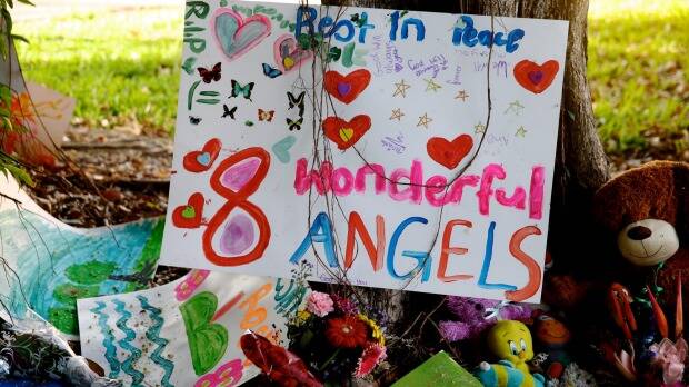 The makeshift memorial for eight children killed in Cairns. Photo: Edwina Pickles