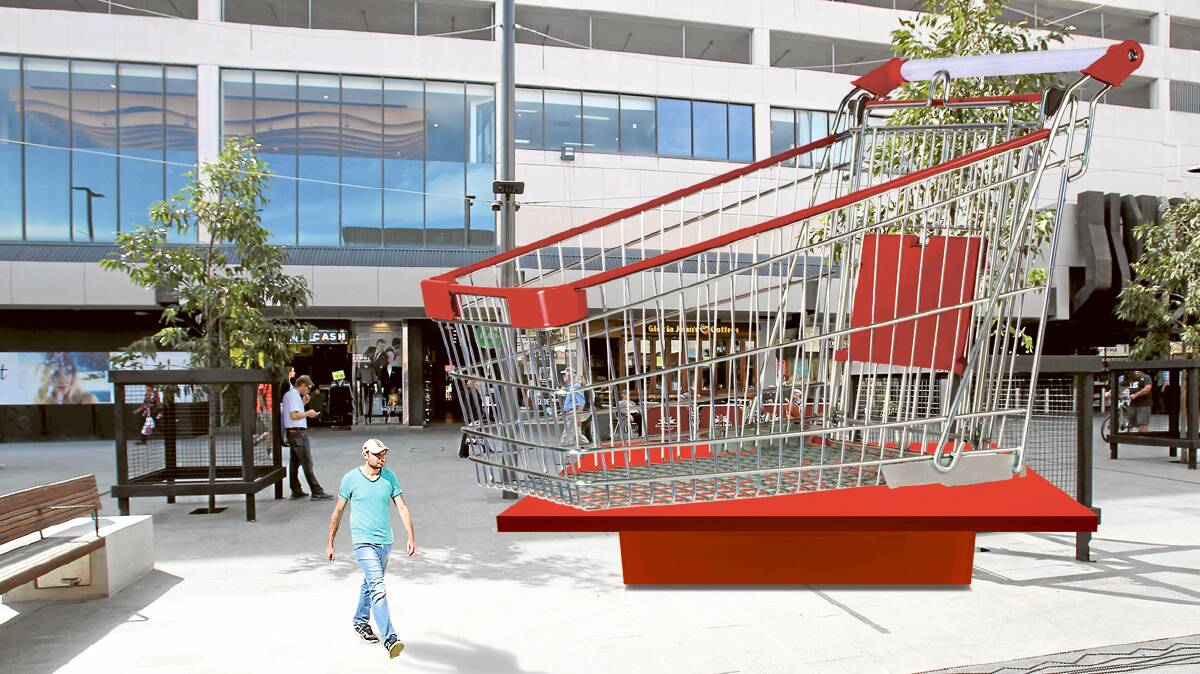 An artist's impression of how an abandoned shopping trolley sculpture might look in the mall.