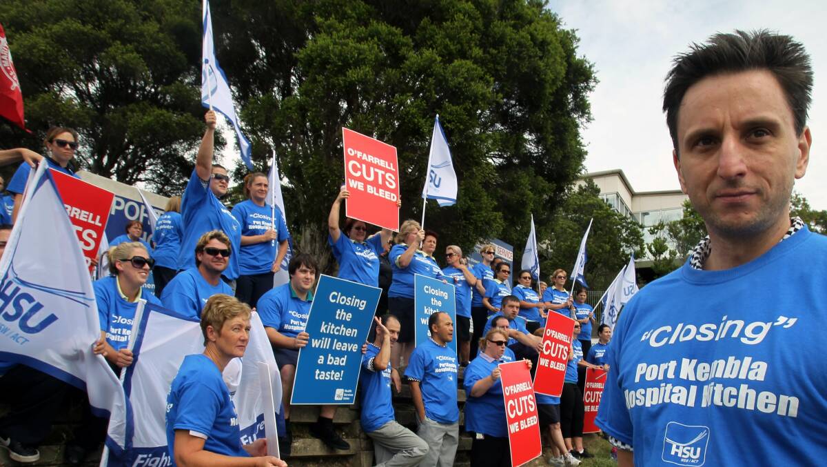 An HSU rally outside Port Kembla Hospital last month.