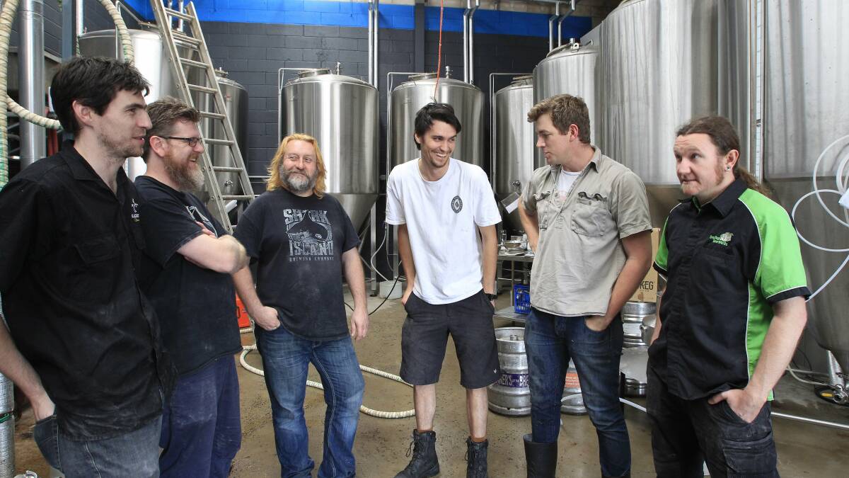 Brewers Bryce Cochrane, James Peebles, Driza, Shaun Blissett, Ashur Hall and Tim Thomas are working on a collaboration beer for the upcoming Sydney Craft Beer Week. Picture:  ANDY ZAKELI