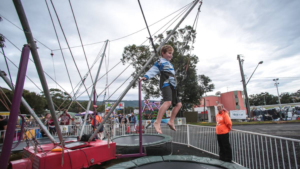 Blake Marshall jumps on the trampolines at the Bulli Show. Picture: ADAM McLEAN