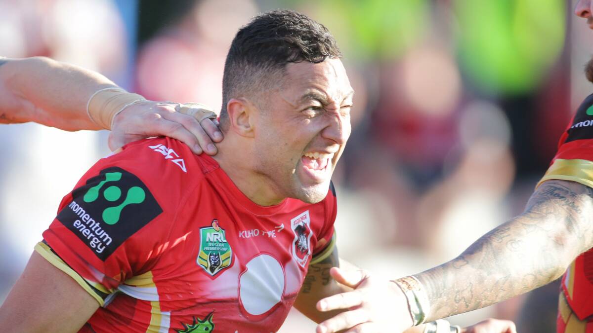 Benji Marshall celebrates scoring a try on Sunday. Picture: GETTY IMAGES
